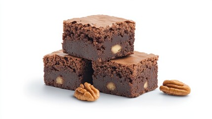 Delicious chocolate brownies with walnuts stacked together, evoking sense of indulgence and sweetness. 