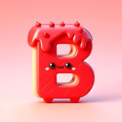 English letter B , red, cute, beautiful 
White background, 3D