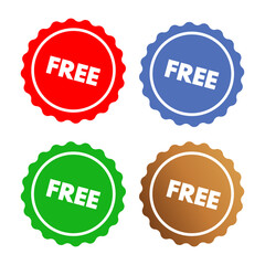 Free - set of round stickers, labels - red, green blue and gold - vector illustration