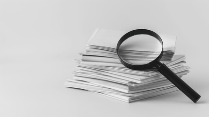 The magnifying glass on papers