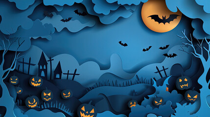 Halloween boarder themed paper art. Halloween wallpaper for banners, power points, greeting cards and posters.