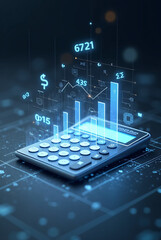 A graph displayed on both a laptop and a calculator with technology and business-related elements