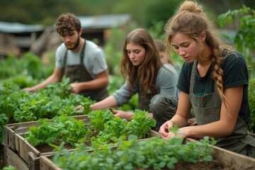 Community Garden Collaboration: A picture of community members tending to a shared garden, fostering a sense of unity and sustainable agriculture
