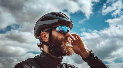 Young Bearded Man, Bike Rider in Gradient Sport Glasses: Young bearded man wearing gradient 