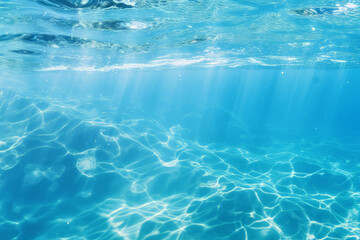 Fototapeta premium Processed collage of blue water waves texture in sunlight. Background for banner, backdrop