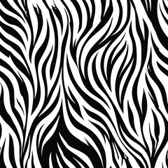 Zebra skin background seamless vector pattern featuring black and white animal print design, perfect for fabric, fashion, and textile applications with a bold and stylish look