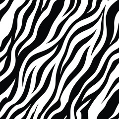 Zebra skin background seamless vector pattern featuring black and white animal print design, perfect for fabric, fashion, and textile applications with a bold and stylish look