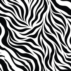 Zebra skin background seamless vector pattern featuring black and white animal print design, perfect for fabric, fashion, and textile applications with a bold and stylish look