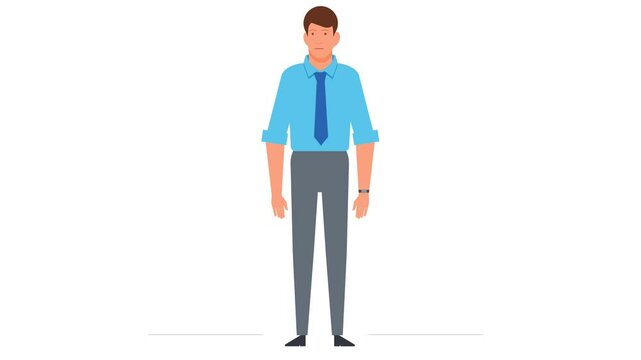 Business man talking animation, shows something, marketing animation on transparent background