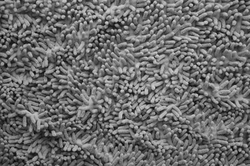 Processed image of fluffy gray doormat from bathroom in grey color