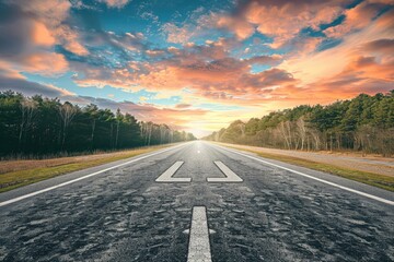 Straight Road with Arrow - Professional Image for Various Purposes. Beautiful simple AI generated image