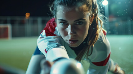 Young Hockey Player Woman with Ball in Attack: A young female field hockey player 