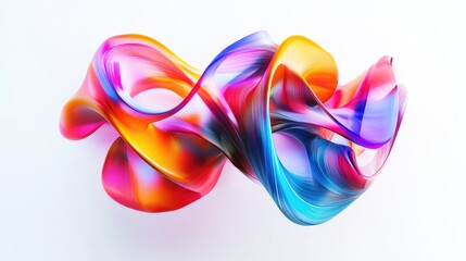 Obraz premium Digitally generated vibrant 3D shape with multicolored, winding geometrics on a clean white background