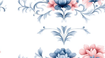 damask pattern featuring intricate floral motifs, seamlessly flowing in a Watercolor style