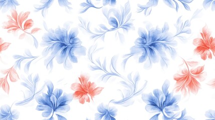 damask pattern featuring intricate floral motifs, seamlessly flowing in a Watercolor style