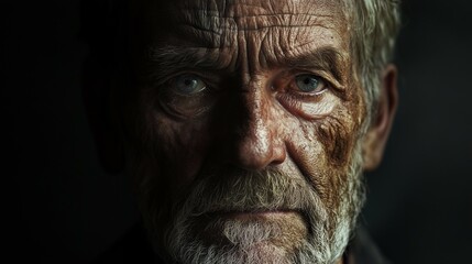 World labour day concept with poor old age worker on dark background international labor rights