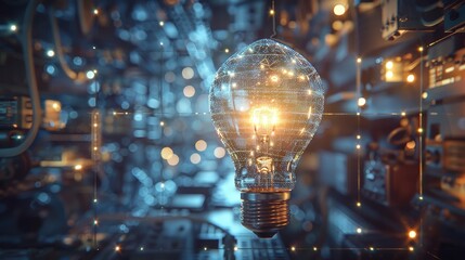 A glowing light bulb with a blurry background of lights.