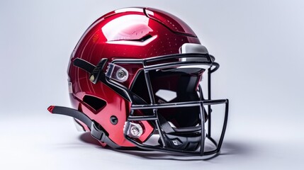Fototapeta premium Red Football Helmet with Black Facemask on a White Background.