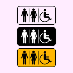 Lavatory, toilet, rest room women, men sign icon and symbol vector. Sign for male female and disable people.