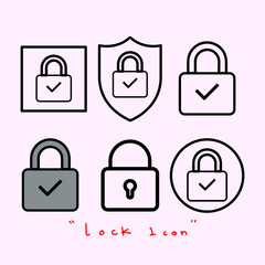 Set of lock, padlock sign, icon and symbol vector illustration. Flat design isolated on white background.