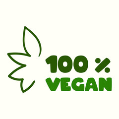 100 percent vegan leaf icon label or logo . The concept of vegetarian.