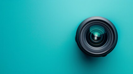 Camera Lens on a Turquoise Background.