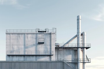 Obraz premium Factory's exterior, featuring clean lines, innovative architecture, and eco-friendly features. Beautiful simple AI generated image