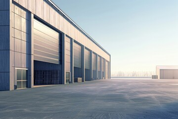 Fototapeta premium Factory's exterior, featuring clean lines, innovative architecture, and eco-friendly features. Beautiful simple AI generated image