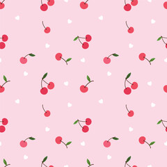 Seamless pattern cherry on a pink background. Vector graphics print.