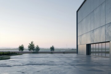 Obraz premium Factory's exterior, featuring clean lines, innovative architecture, and eco-friendly features. Beautiful simple AI generated image
