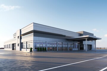 Factory's exterior, featuring clean lines, innovative architecture, and eco-friendly features. Beautiful simple AI generated image