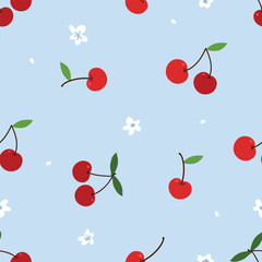 Cherry seamless pattern vector background. Hand draw graphics print design.