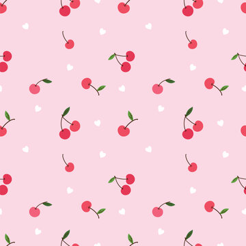 Seamless pattern cherry on a pink background. Vector graphics print.