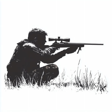 recommend clip art: Hunter Man with Sniper Gun Silhouette Vector: Perfect for Video Editing, T-Shirt Printing, and News Publishing