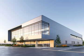 Fototapeta premium Factory's exterior, featuring clean lines, innovative architecture, and eco-friendly features. Beautiful simple AI generated image