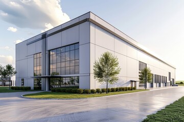 Obraz premium Factory's exterior, featuring clean lines, innovative architecture, and eco-friendly features. Beautiful simple AI generated image