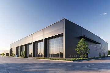 Obraz premium Factory's exterior, featuring clean lines, innovative architecture, and eco-friendly features. Beautiful simple AI generated image