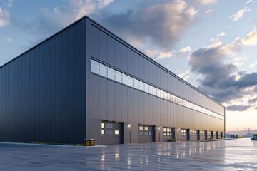 Obraz premium Factory's exterior, featuring clean lines, innovative architecture, and eco-friendly features. Beautiful simple AI generated image