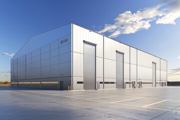 Fototapeta premium Factory's exterior, featuring clean lines, innovative architecture, and eco-friendly features. Beautiful simple AI generated image