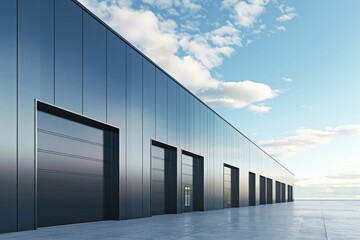 Factory's exterior, featuring clean lines, innovative architecture, and eco-friendly features. Beautiful simple AI generated image