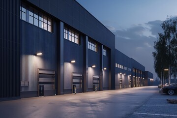 Obraz premium Factory's exterior, featuring clean lines, innovative architecture, and eco-friendly features. Beautiful simple AI generated image