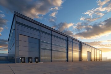 Obraz premium Factory's exterior, featuring clean lines, innovative architecture, and eco-friendly features. Beautiful simple AI generated image