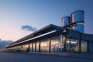 Obraz premium Factory's exterior, featuring clean lines, innovative architecture, and eco-friendly features. Beautiful simple AI generated image