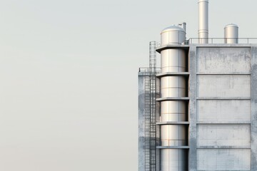 Factory's exterior, featuring clean lines, innovative architecture, and eco-friendly features. Beautiful simple AI generated image