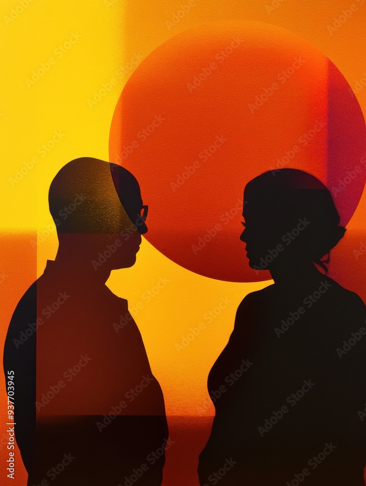 Canvas Prints Silhouette Couple Against Sunset Background