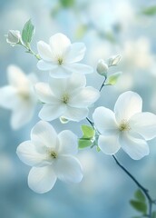 Obraz premium Delicate White Flowers on Soft Blue Background