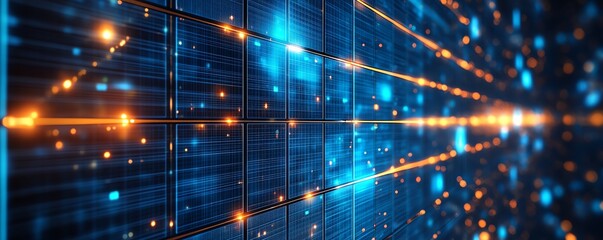 Obraz premium Crystalline photovoltaic systems with inverters designed for optimal power transmission, Main keyword crystalline, Concept sustainable energy networks