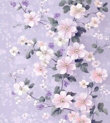 Delicate Floral Pattern on Soft Lavender Background
