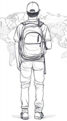 Fototapeta premium a man with a backpack standing in front of a world map