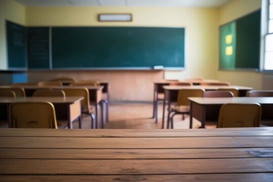 An empty classroom with empty desks and a clean board radiates an atmosphere of peace, ready for new knowledge and discoveries
